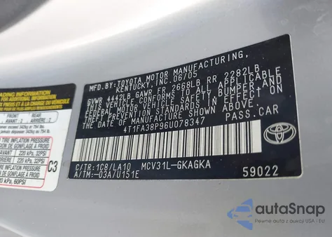 2006 Toyota Camry Solara Sle from USA, damaged, VIN 4T1FA38P96U078347
